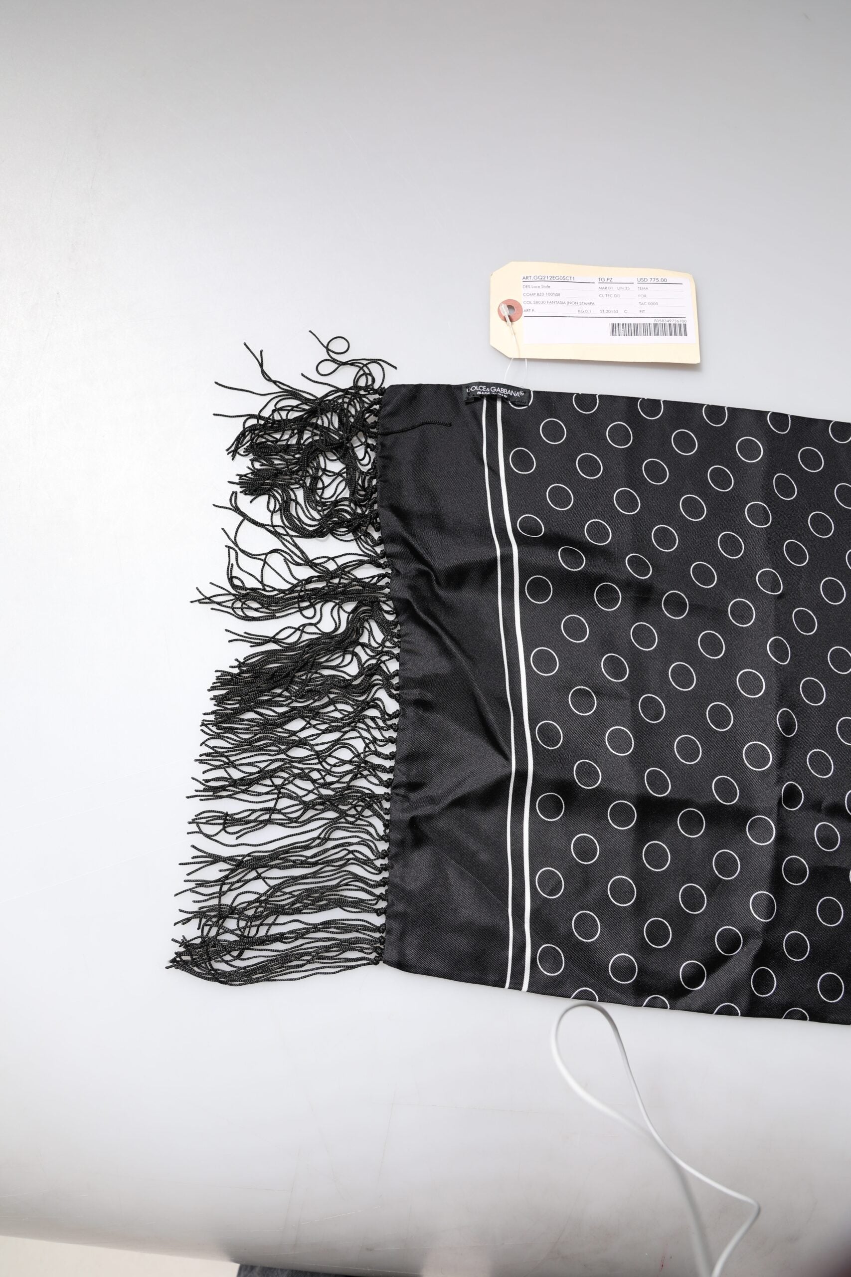 Écharpe à franges en soie à pois noirs Dolce & Gabbana