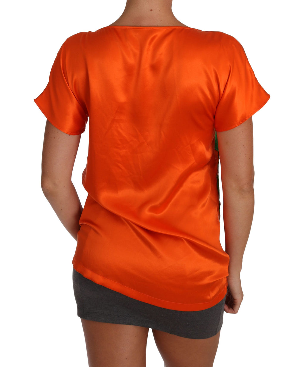 T-shirt Dolce & Gabbana en soie orange avec citrons et cristaux