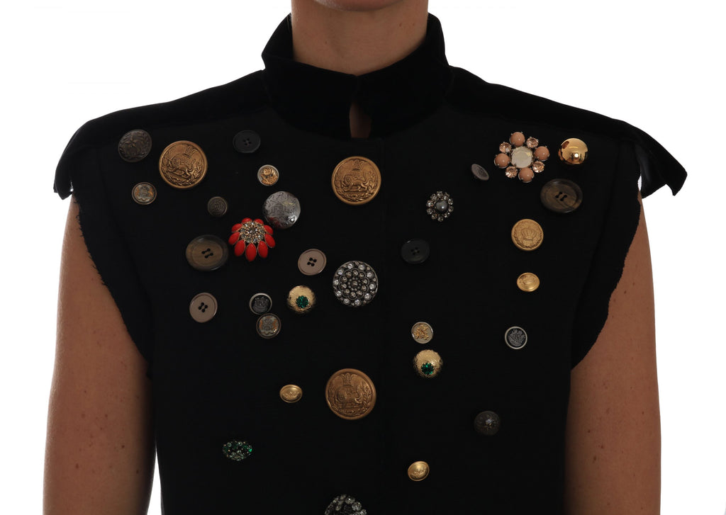 Veste sans manches militaire noire Dolce & Gabbana ornée de motifs floraux