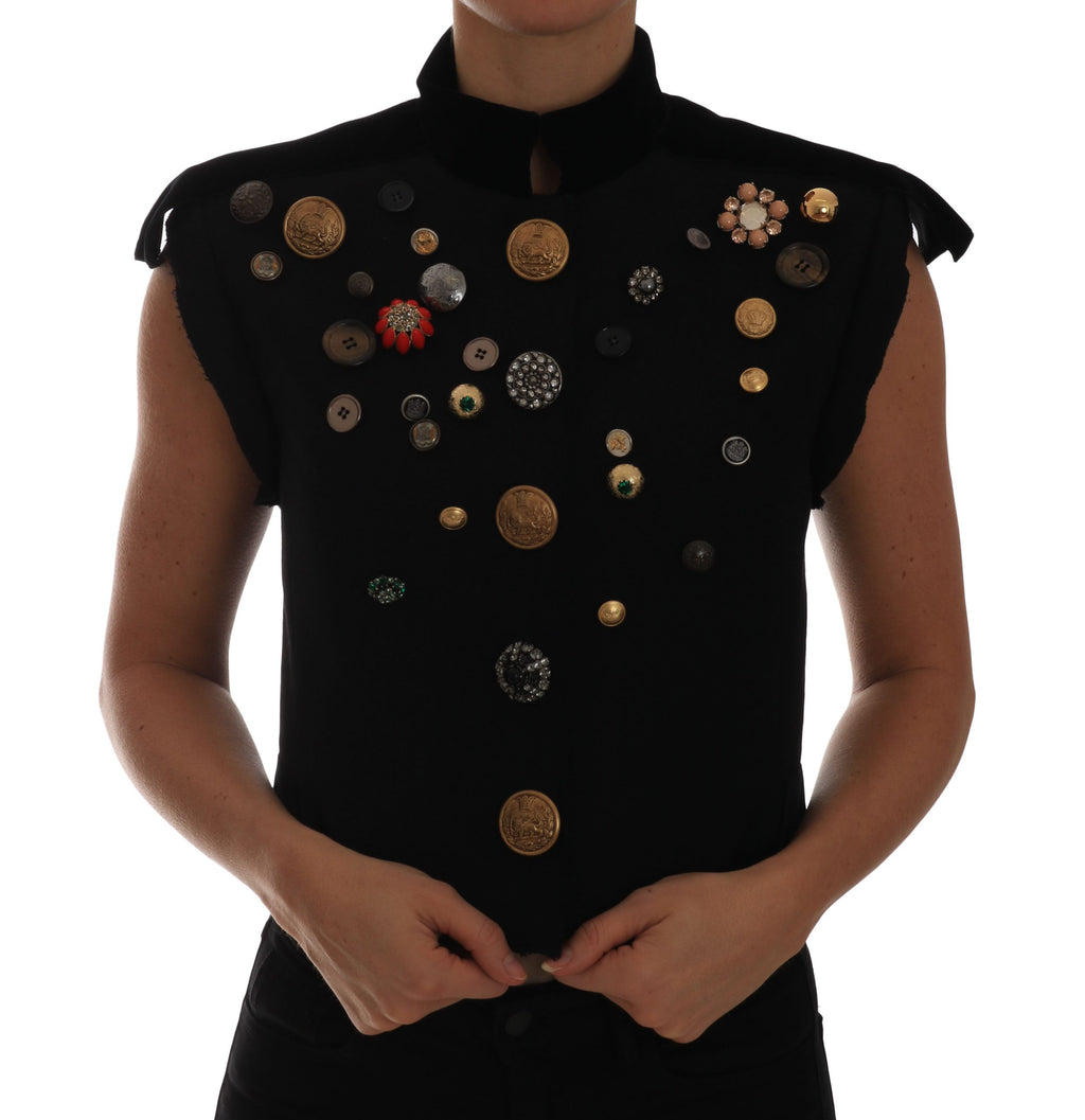 Veste sans manches militaire noire Dolce & Gabbana ornée de motifs floraux