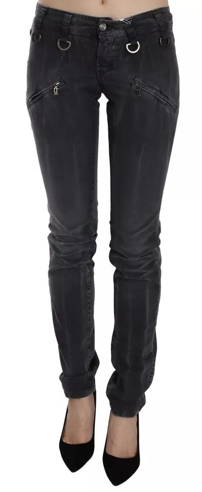 Jean skinny en denim délavé gris taille basse avec fermeture éclair latérale John Galliano