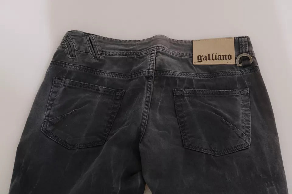 Jean skinny en denim délavé gris taille basse avec fermeture éclair latérale John Galliano