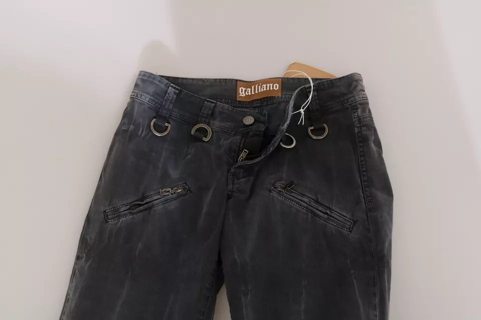 Jean skinny en denim délavé gris taille basse avec fermeture éclair latérale John Galliano