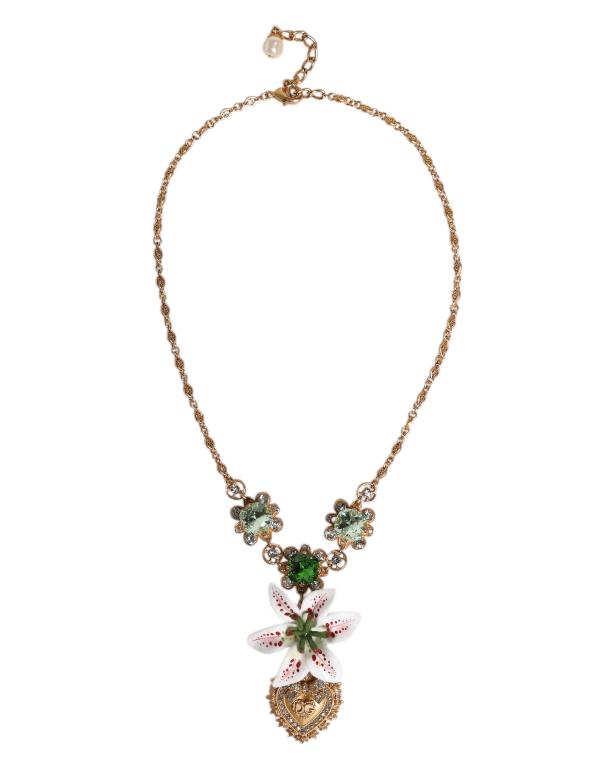 Dolce &amp; Gabbana Halskette mit Herz-Jesu-Anhänger aus goldenem Messing mit Lilienkristall