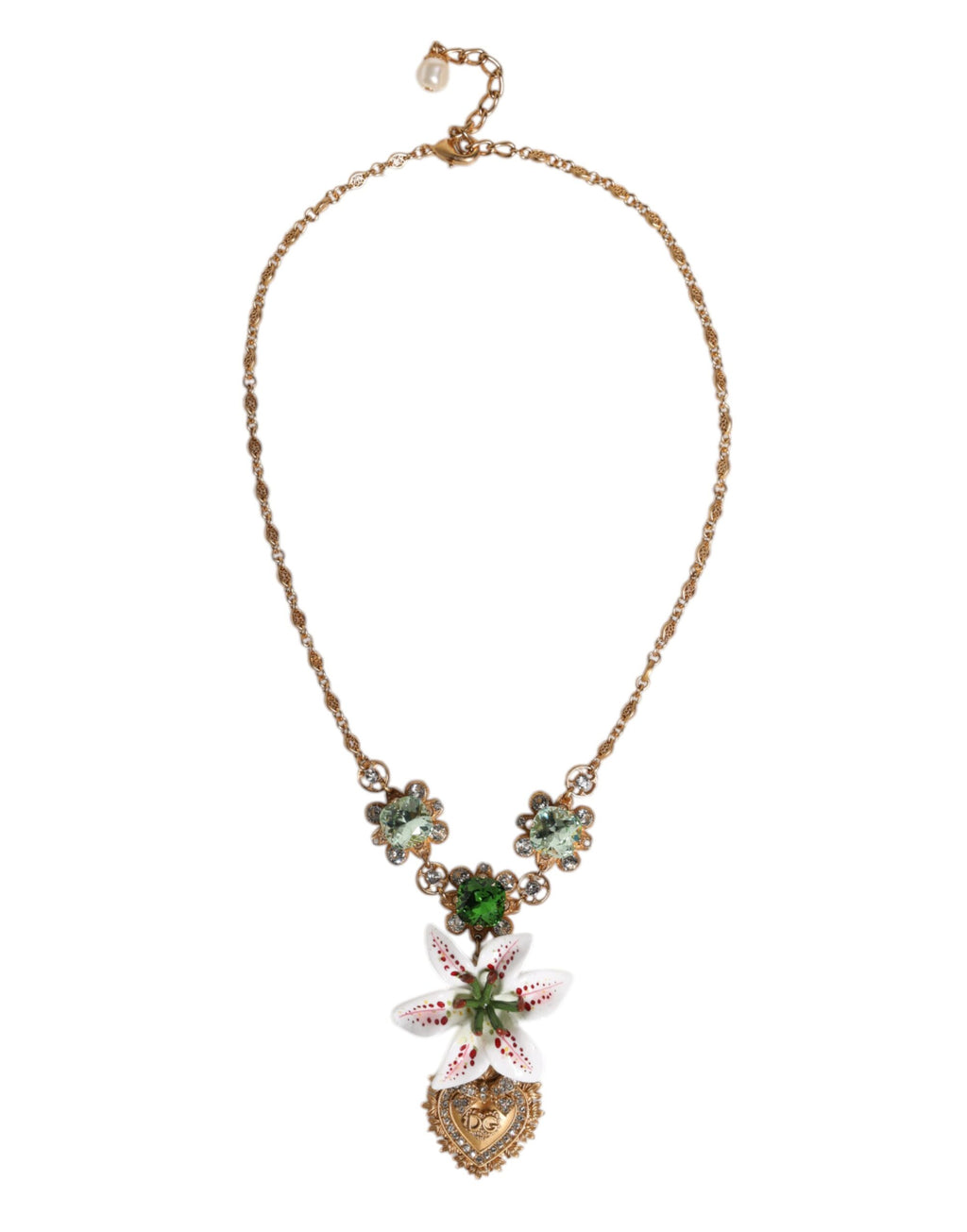 Dolce &amp; Gabbana Halskette mit Herz-Jesu-Anhänger aus goldenem Messing mit Lilienkristall