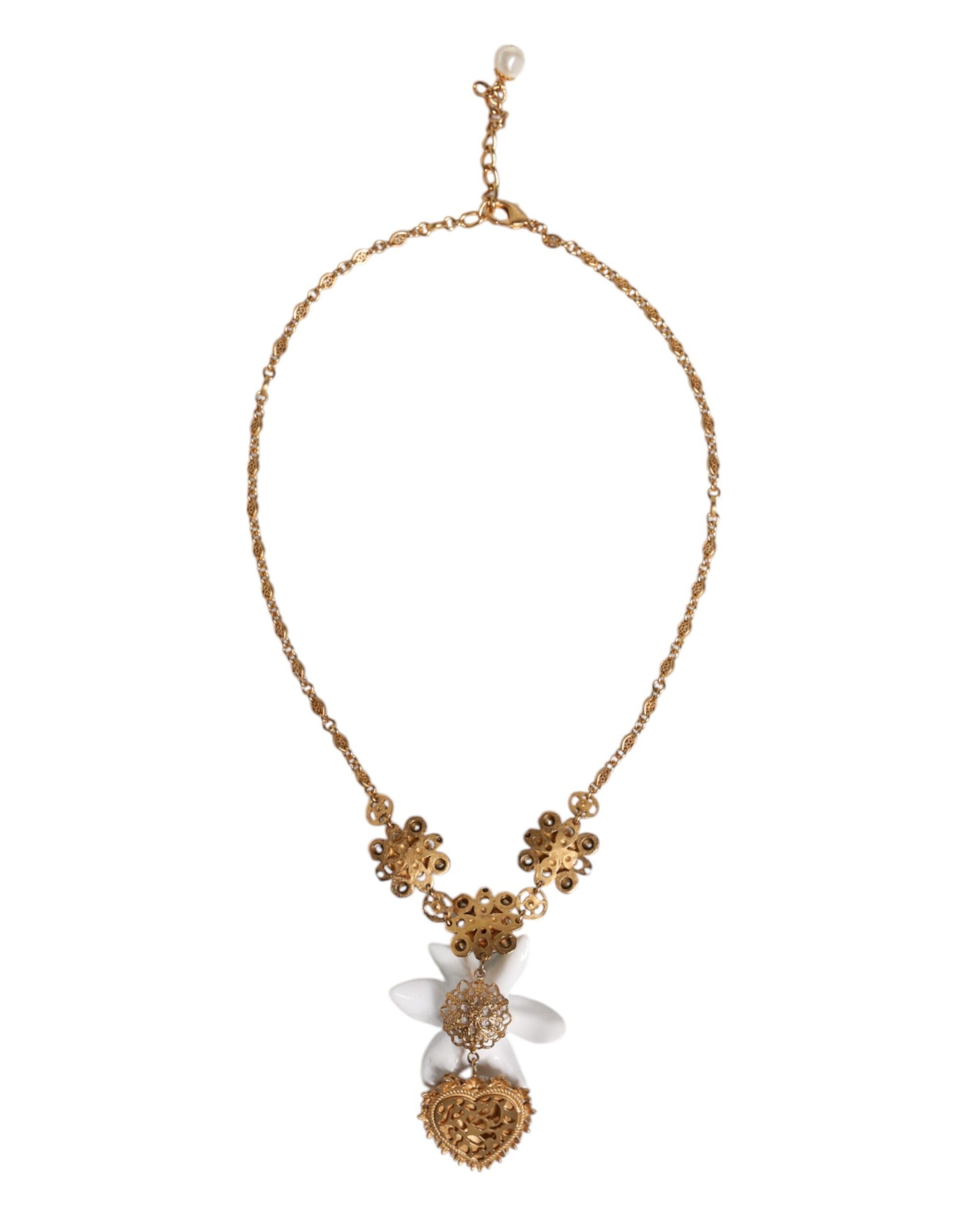 Dolce &amp; Gabbana Halskette mit Herz-Jesu-Anhänger aus goldenem Messing mit Lilienkristall