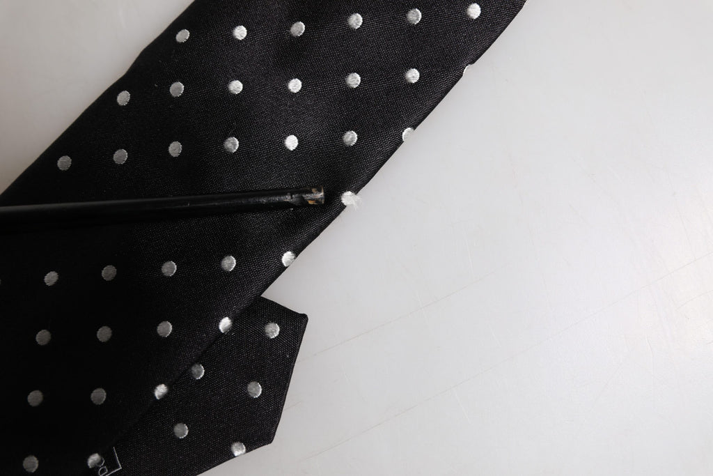 Dolce &amp; Gabbana – Verstellbare Seidenkrawatte mit schwarzen Punkten