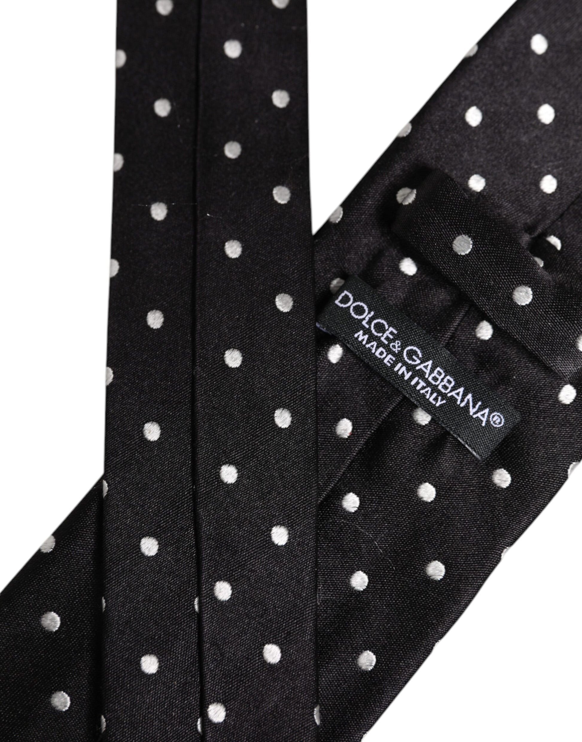 Dolce &amp; Gabbana – Verstellbare Seidenkrawatte mit schwarzen Punkten