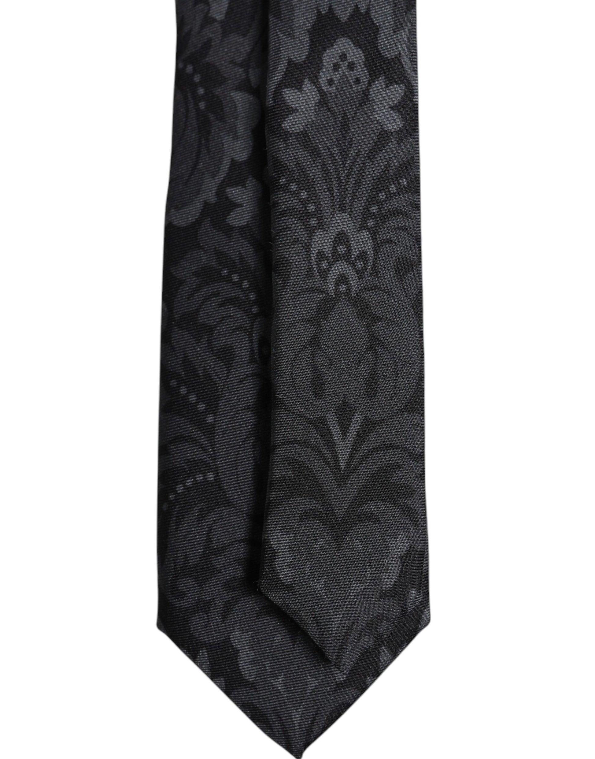 Dolce &amp; Gabbana – Verstellbare Krawatte mit Blumenmuster in Schwarz und Grau
