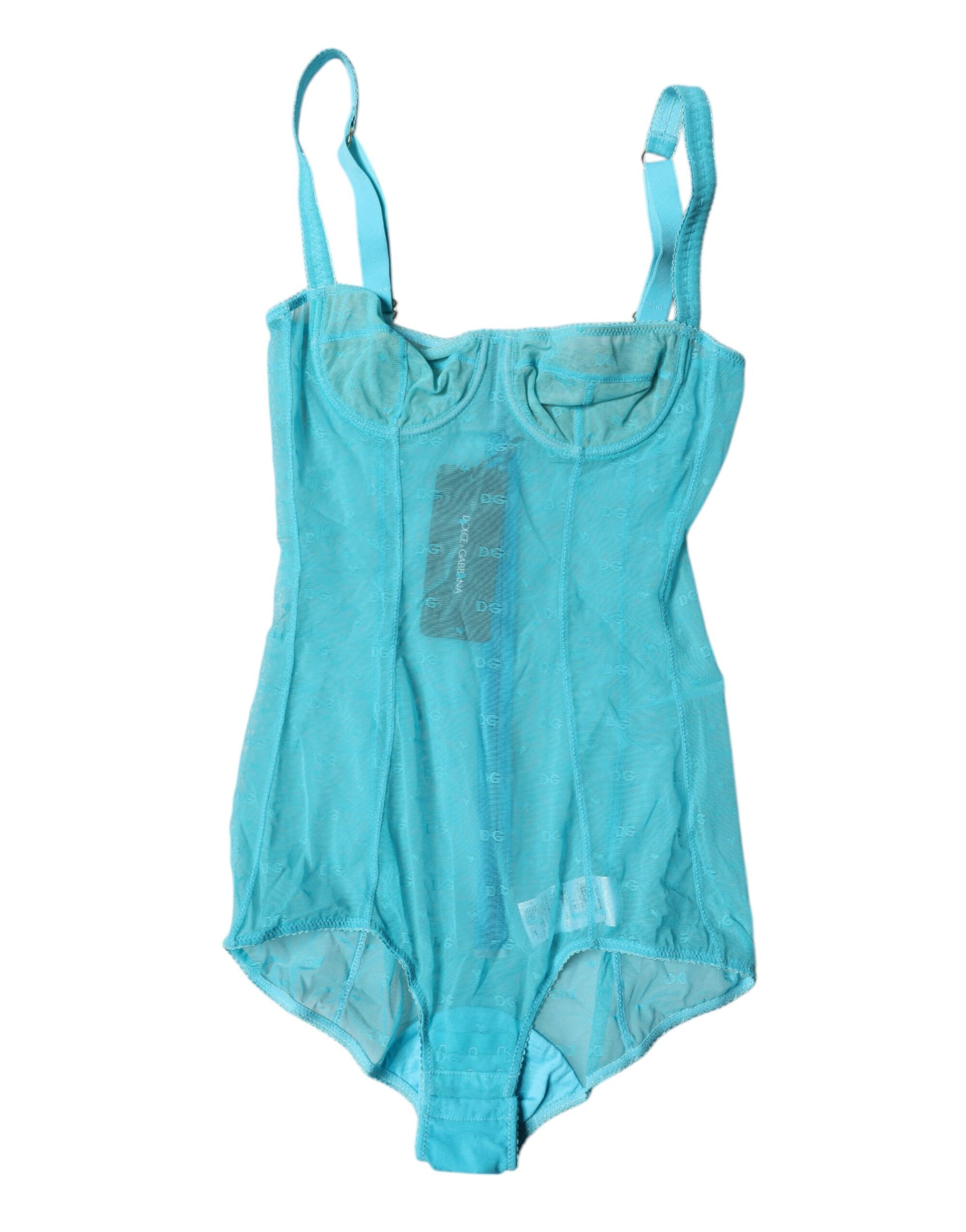 Dolce & Gabbana Blue Tulle Balconette Bra Bodysuit Underwear