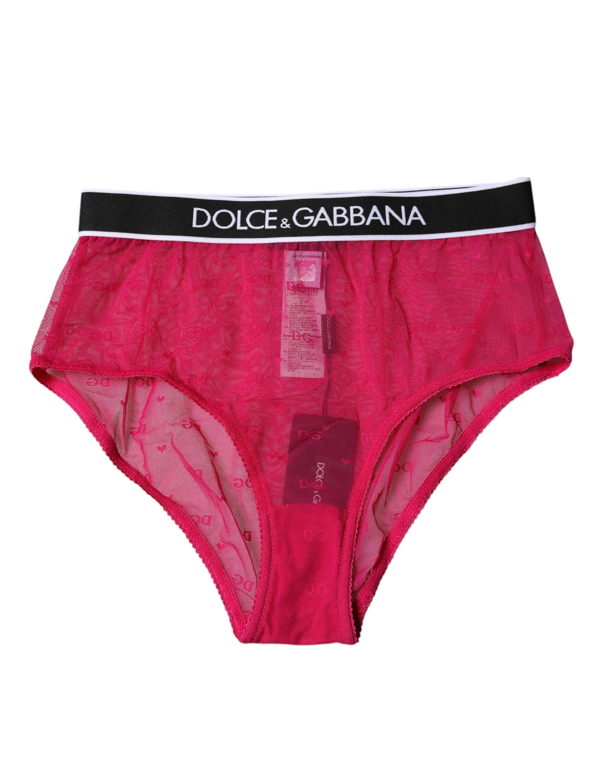 Sous-vêtement culotte mi-taille en tulle et nylon fuchsia Dolce & Gabbana