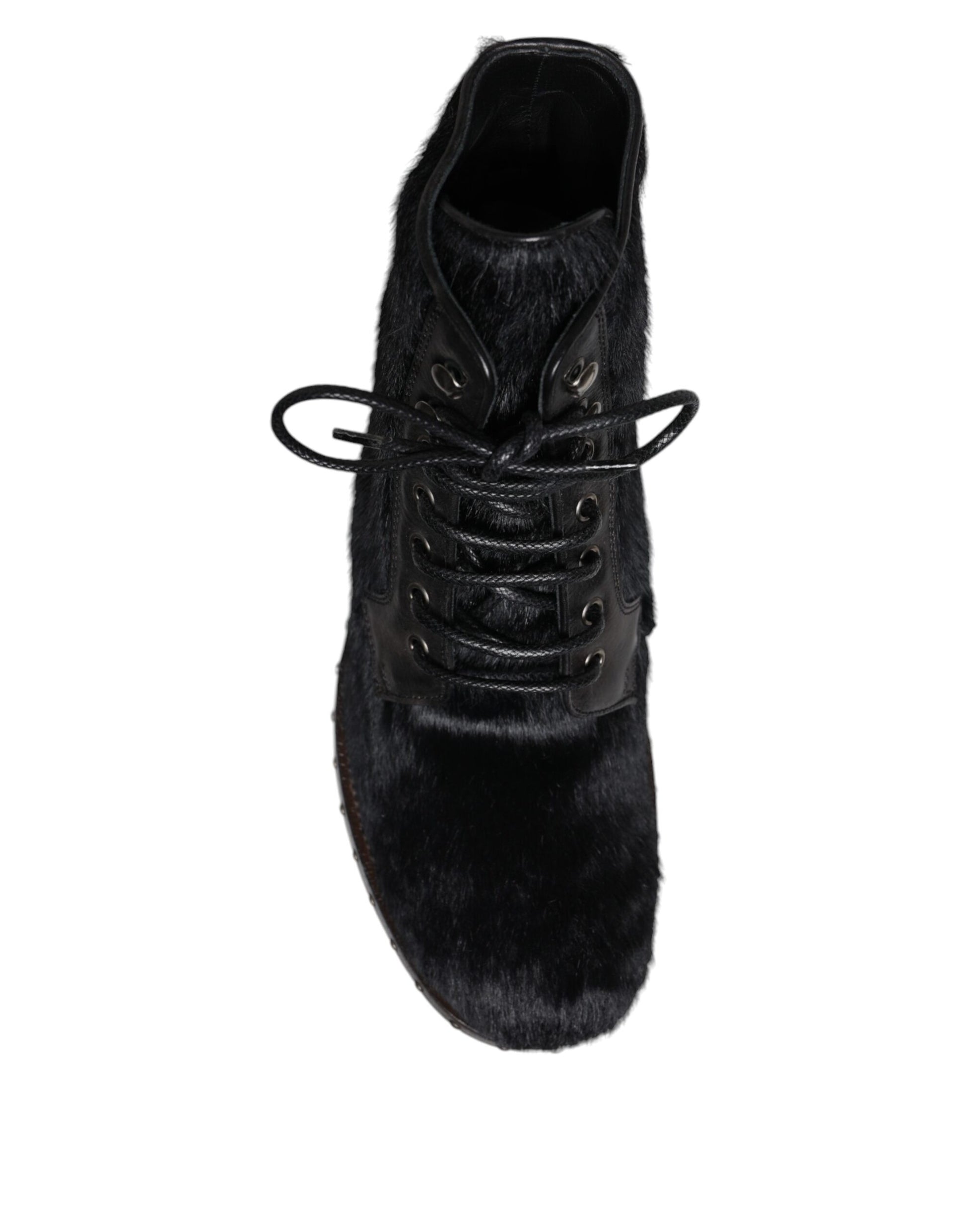 Dolce & Gabbana Black Pony Style Leather Mid Calf Boots Shoes