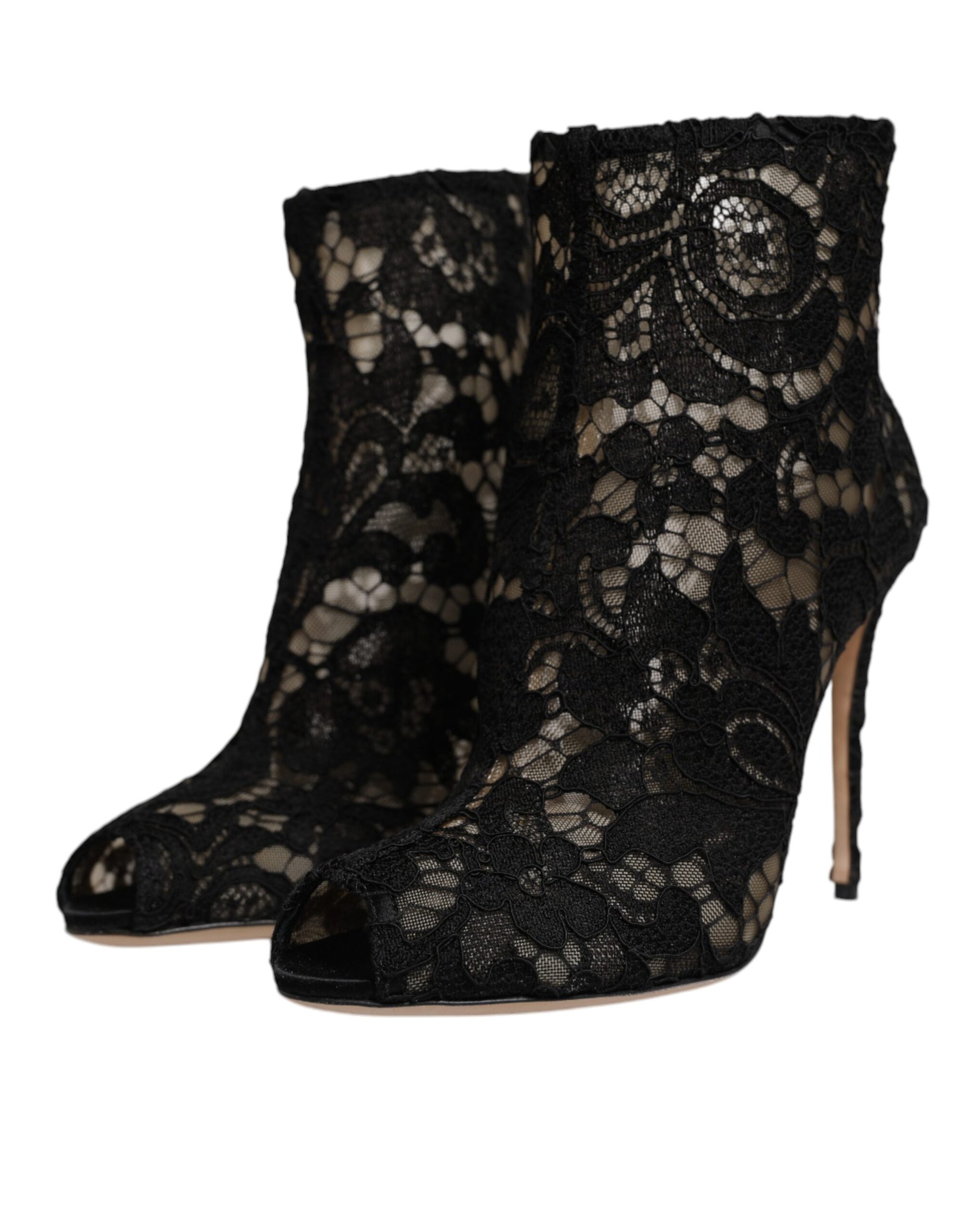 Dolce & Gabbana Escarpins bottines en dentelle florale noire