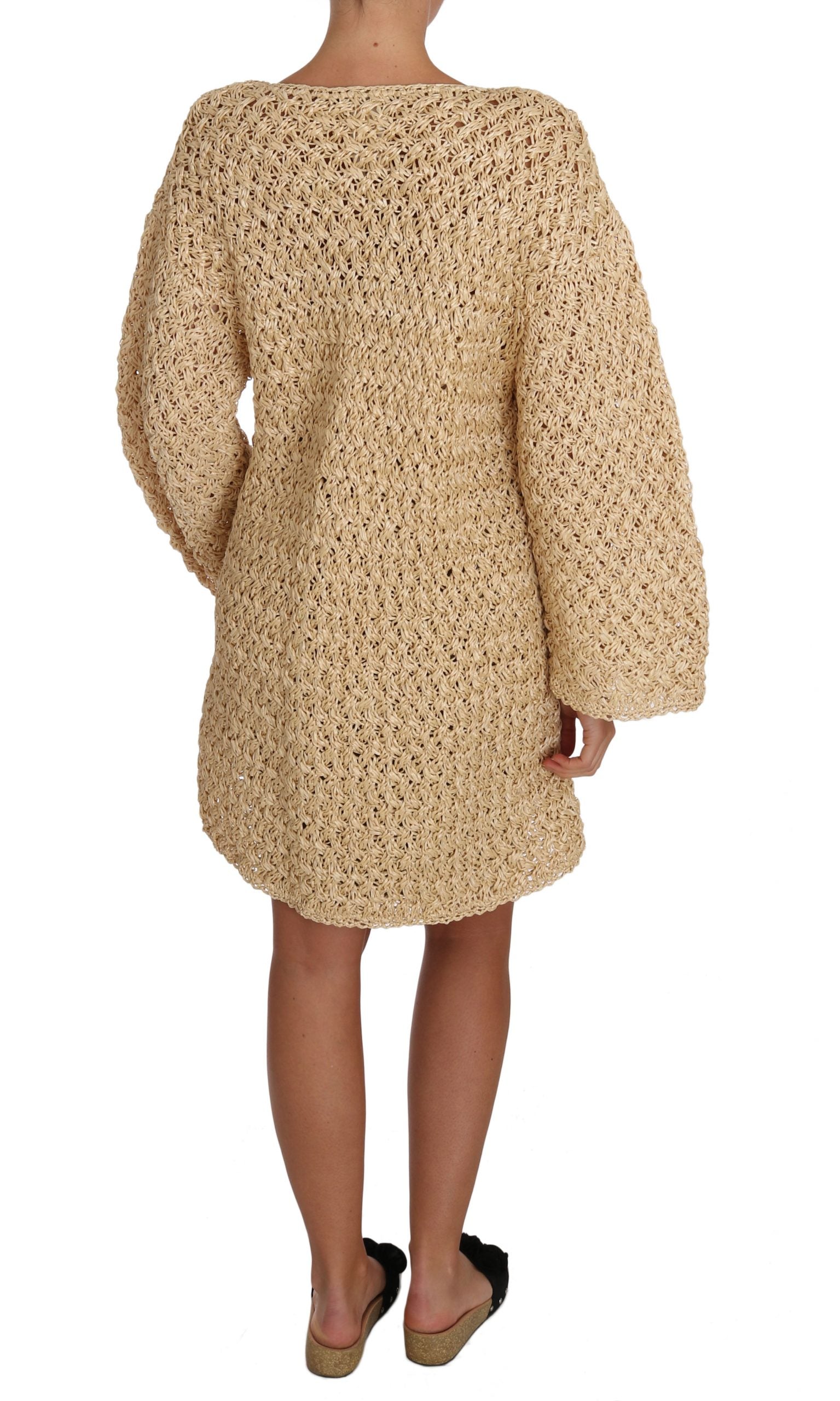 Dolce & Gabbana Cardigan Beige au Crochet en Maille de Rafia