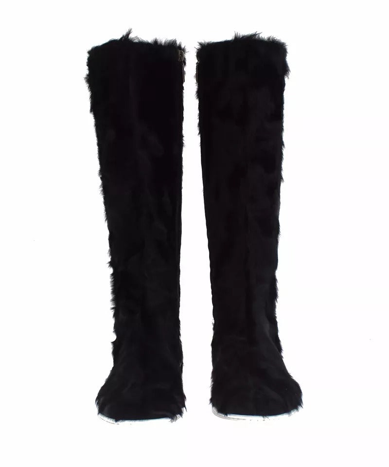 Chaussures bottes en cuir et fourrure d'agneau Xiangao noires Dolce & Gabbana