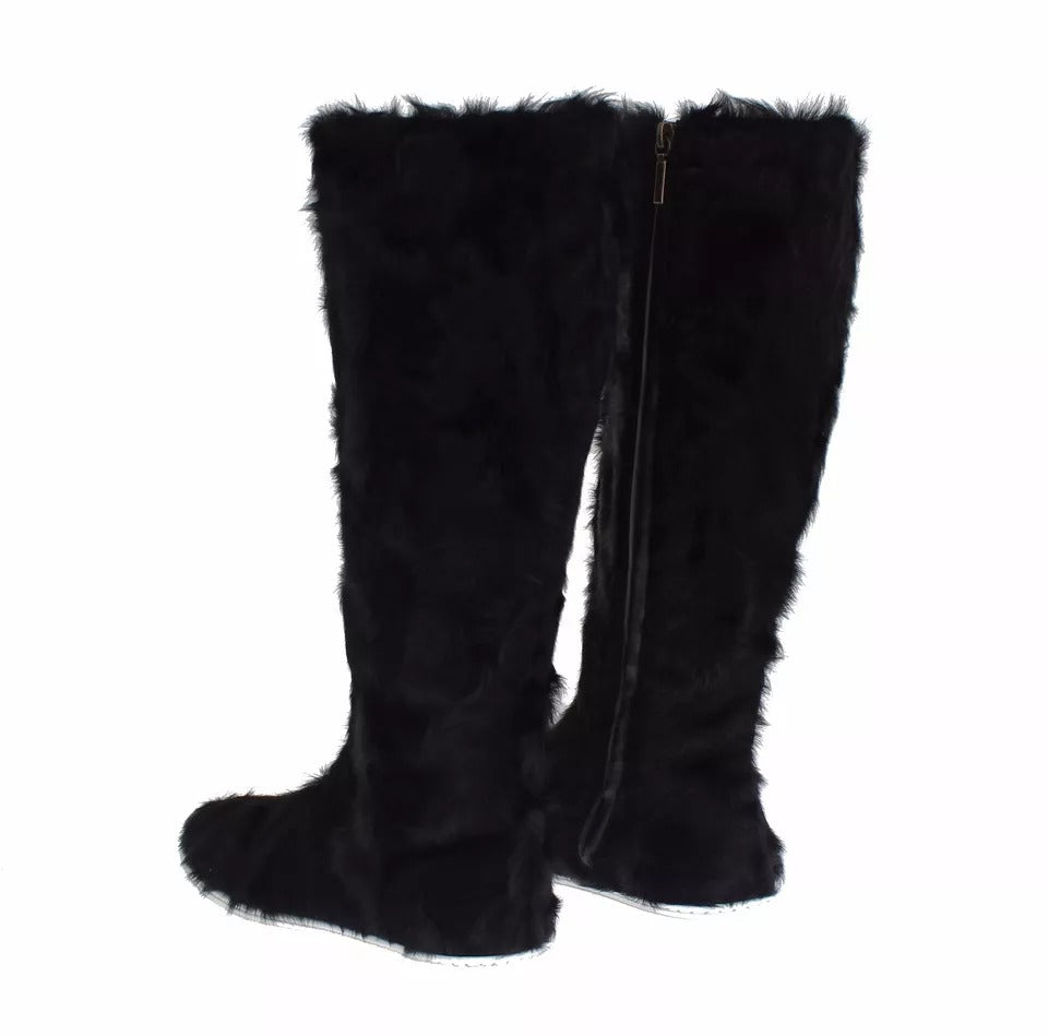 Chaussures bottes en cuir et fourrure d'agneau Xiangao noires Dolce & Gabbana