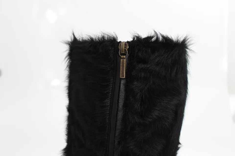 Chaussures bottes en cuir et fourrure d'agneau Xiangao noires Dolce & Gabbana