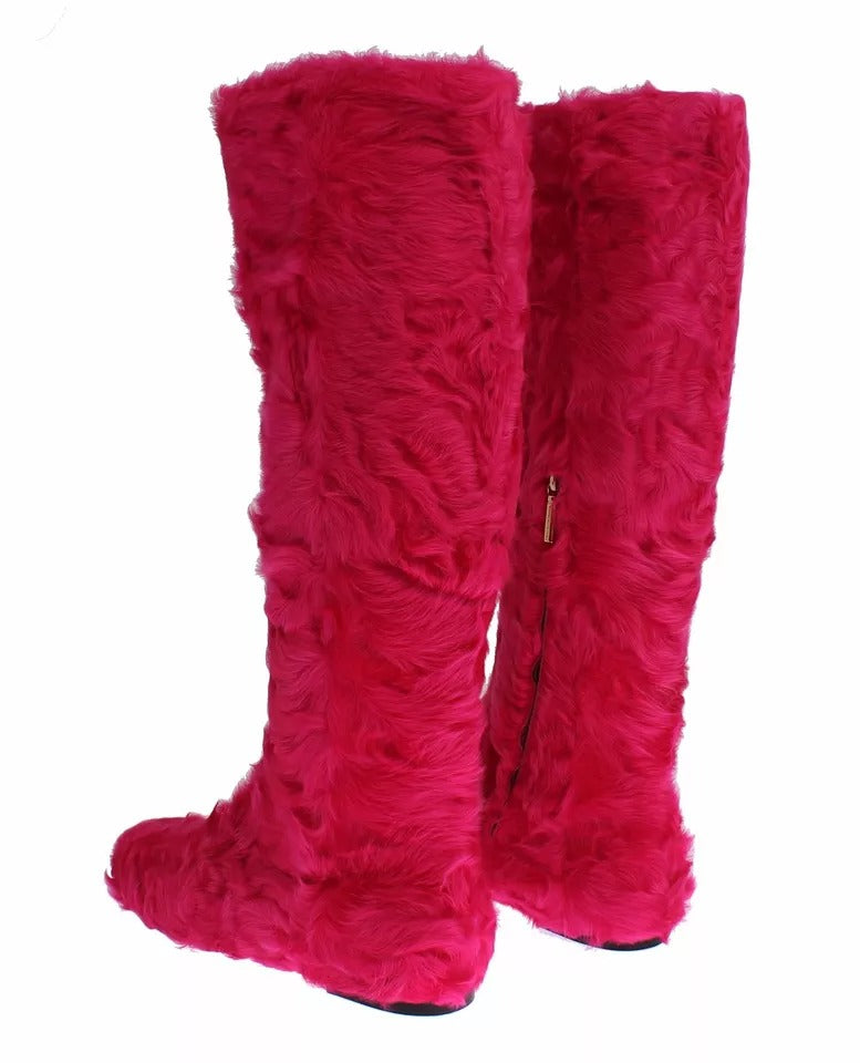 Bottes Plates Dolce & Gabbana en Cuir et Fourrure d'Agneau Rose