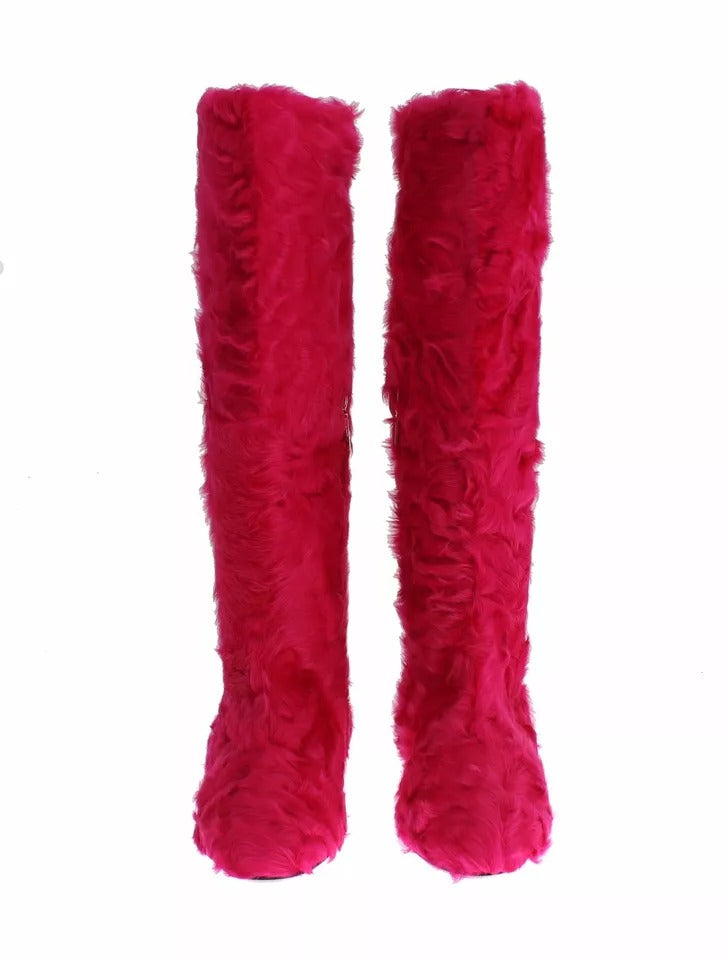 Bottes Plates Dolce & Gabbana en Cuir et Fourrure d'Agneau Rose