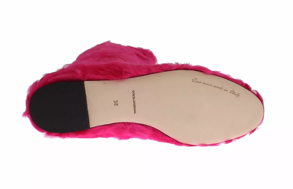 Bottes Plates Dolce & Gabbana en Cuir et Fourrure d'Agneau Rose