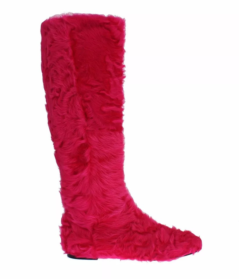 Bottes Plates Dolce & Gabbana en Cuir et Fourrure d'Agneau Rose