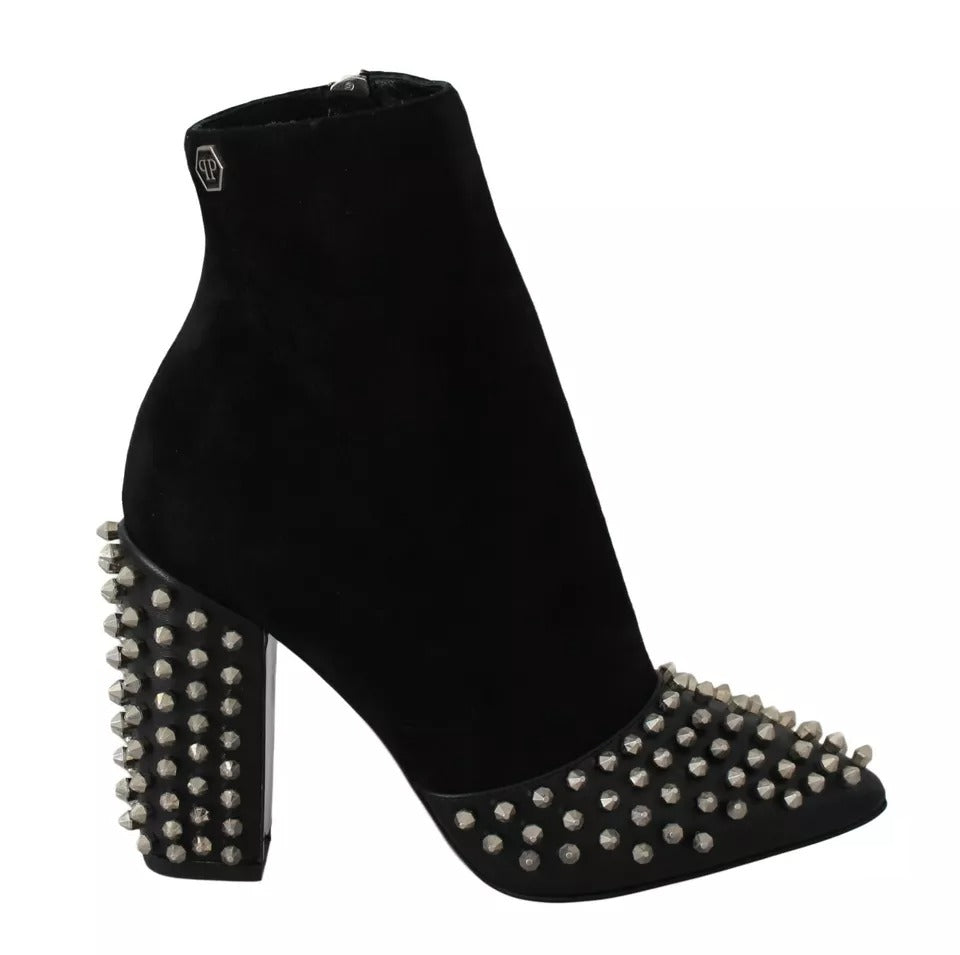 Philipp Plein Bottines à Talons Noires en Daim cloutées