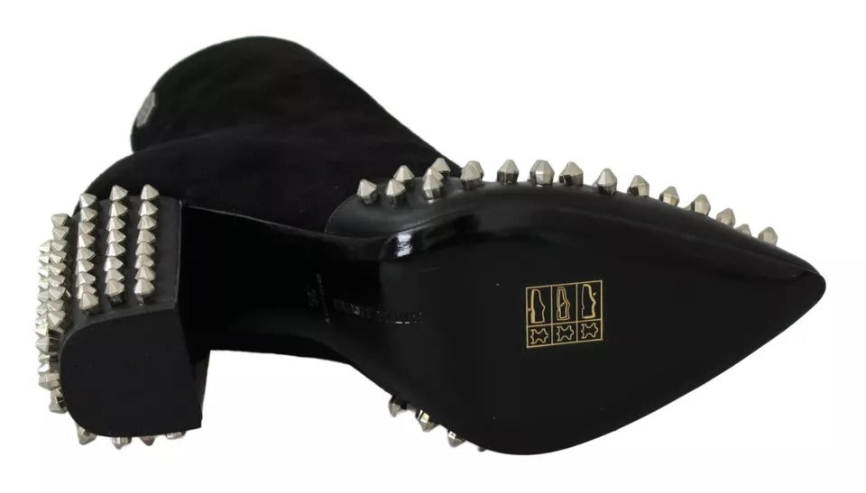 Philipp Plein Bottines à Talons Noires en Daim cloutées
