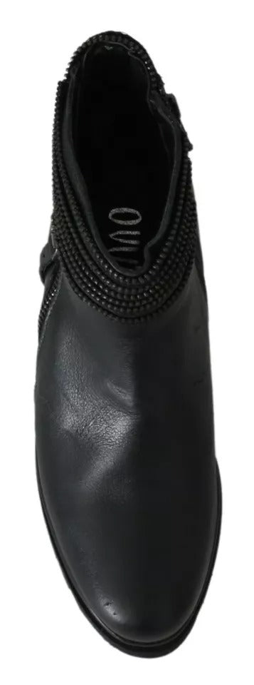Ovyé Schwarze Lederstiefeletten mit Reißverschluss