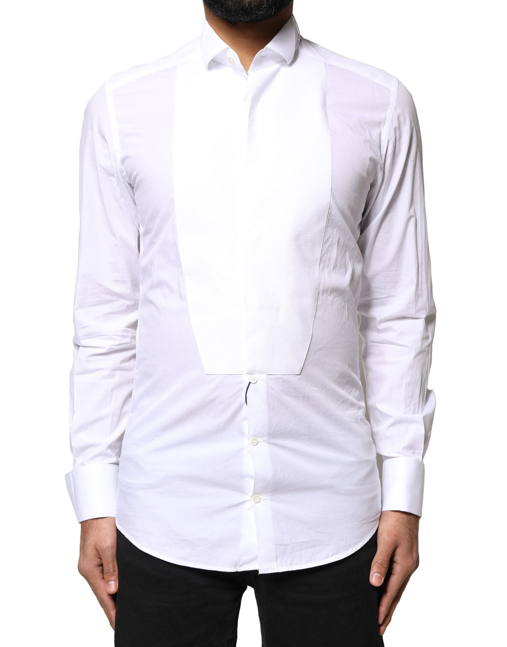 Chemise Habillée Formelle Dolce & Gabbana en Popeline de Coton Blanche avec Plastron GOLD