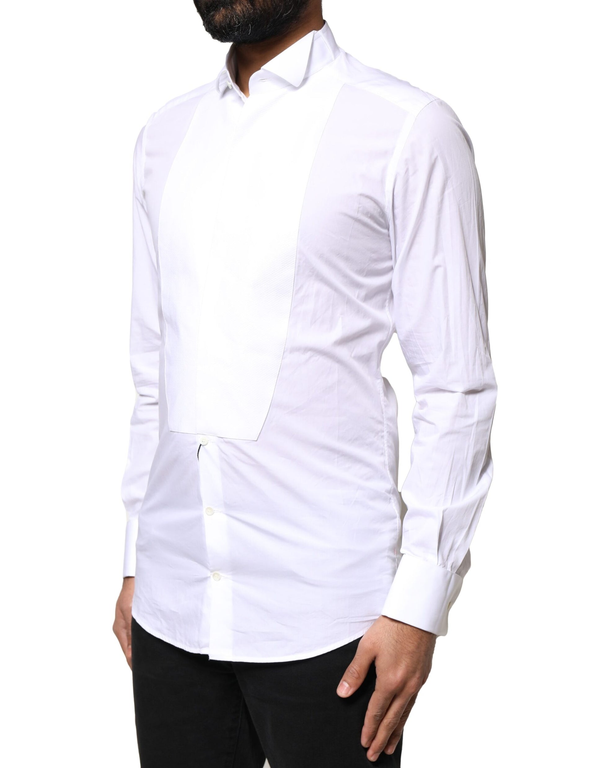 Chemise Habillée Formelle Dolce & Gabbana en Popeline de Coton Blanche avec Plastron GOLD