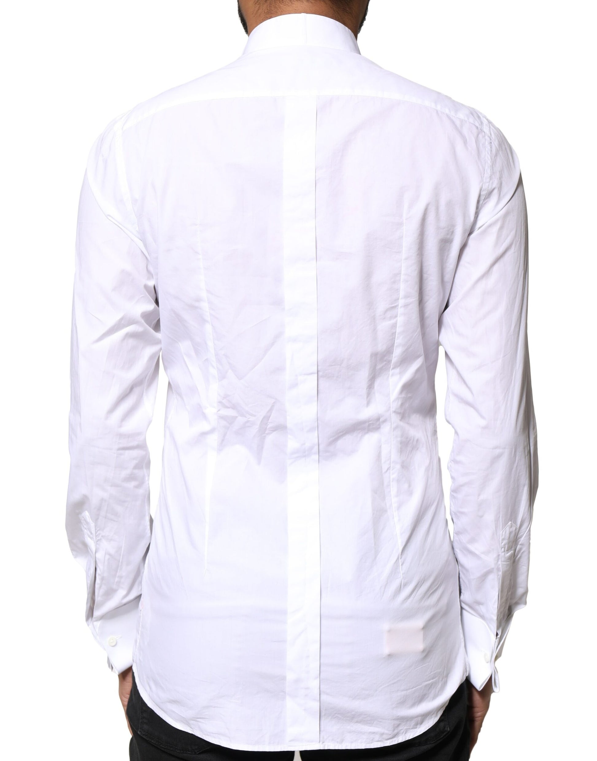 Chemise Habillée Formelle Dolce & Gabbana en Popeline de Coton Blanche avec Plastron GOLD