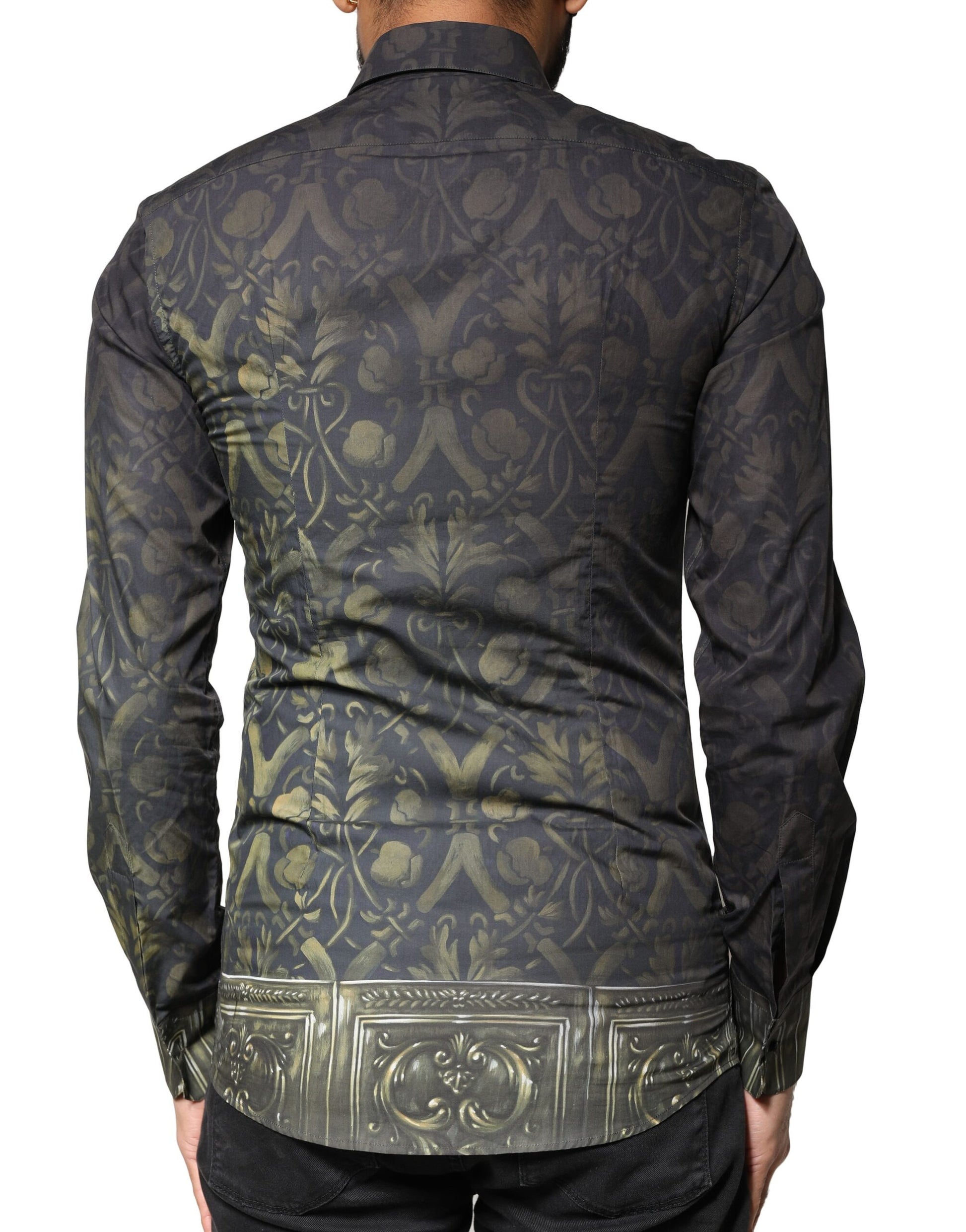 Chemise habillée Dolce & Gabbana noire avec portrait animalier Royal GOLD