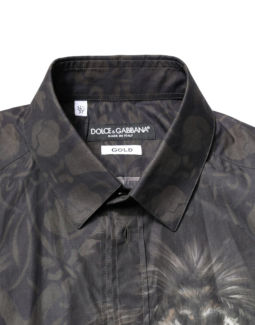 Chemise habillée Dolce & Gabbana noire avec portrait animalier Royal GOLD