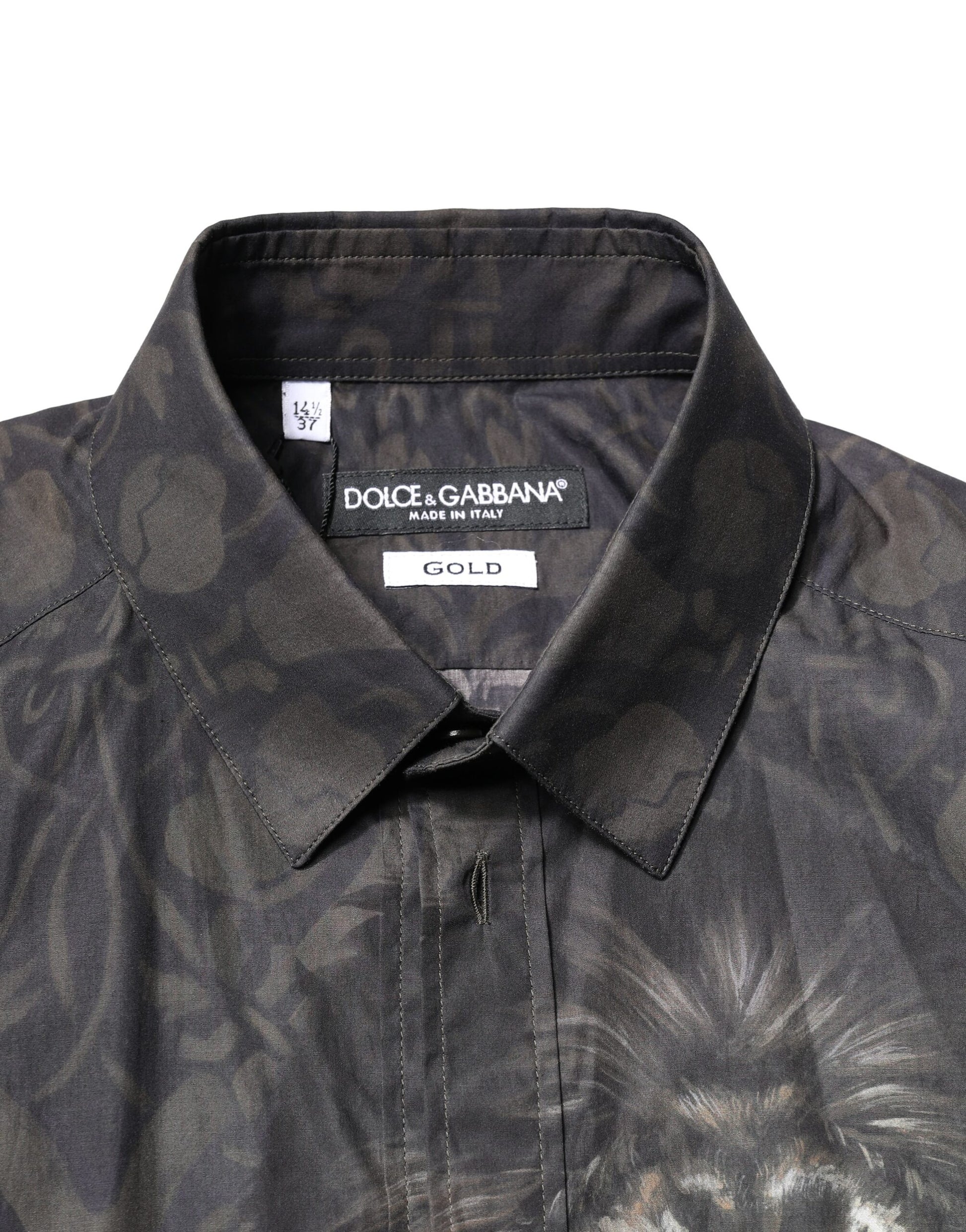 Chemise habillée Dolce & Gabbana noire avec portrait animalier Royal GOLD