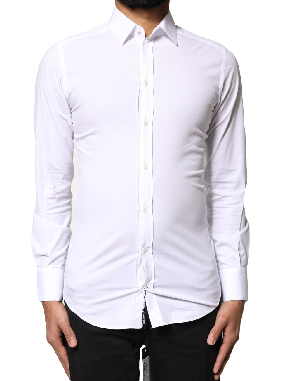 Chemise Habillée Manches Longues en Coton Blanc et Or Dolce & Gabbana