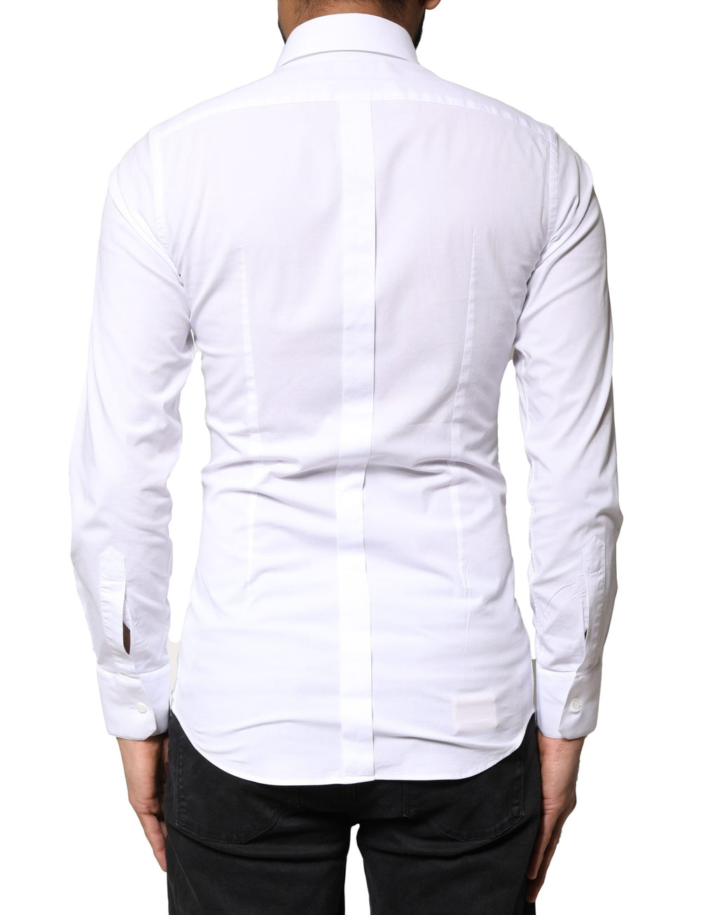 Chemise Habillée Manches Longues en Coton Blanc et Or Dolce & Gabbana
