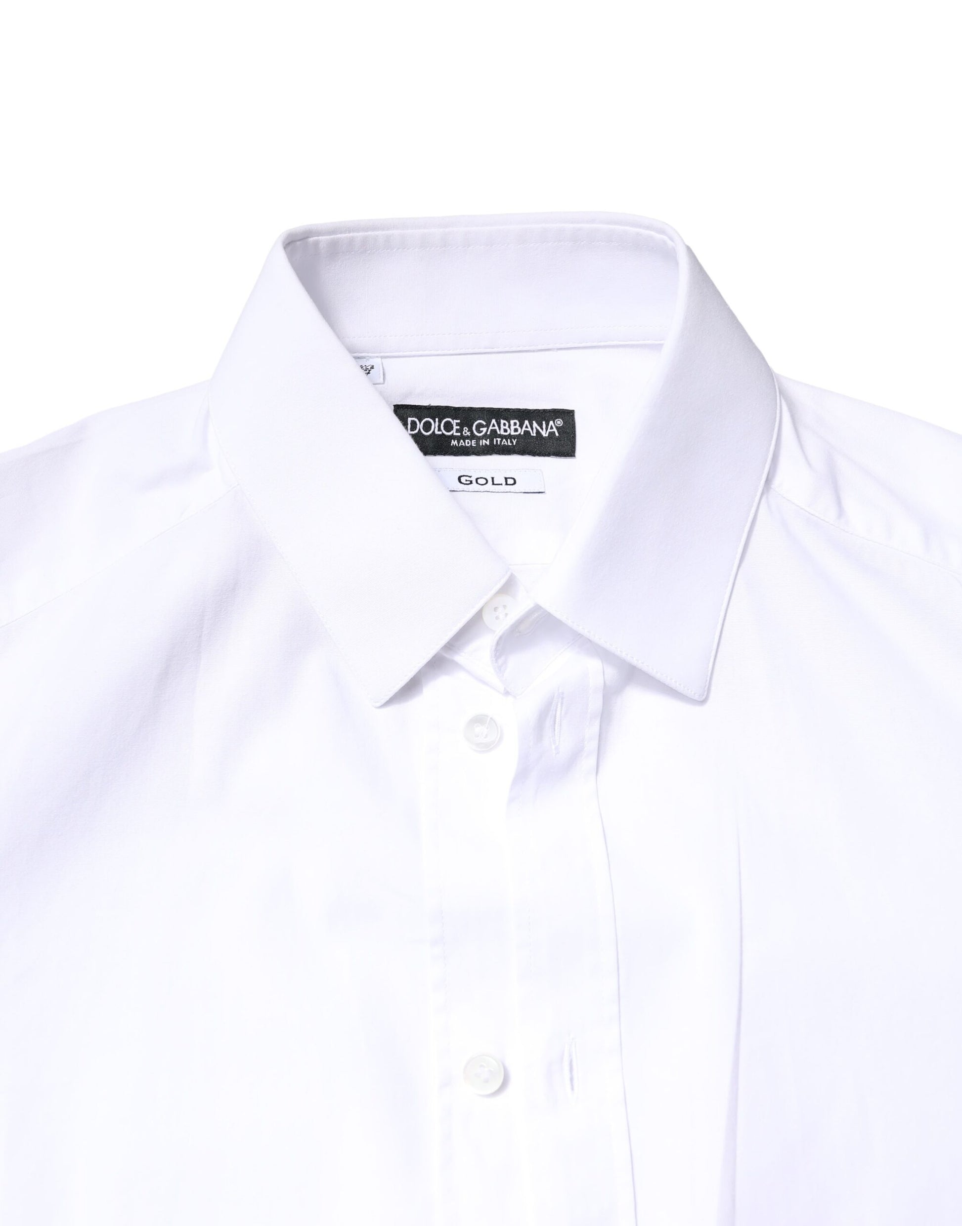 Chemise Habillée Manches Longues en Coton Blanc et Or Dolce & Gabbana