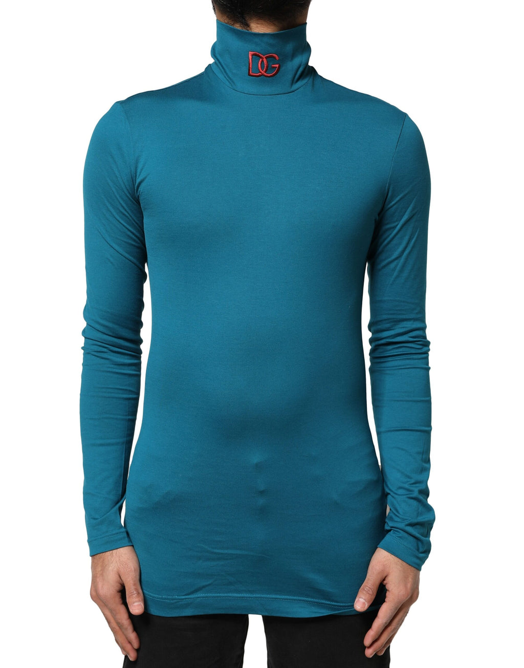 Pull à col roulé à manches longues en coton bleu Dolce & Gabbana
