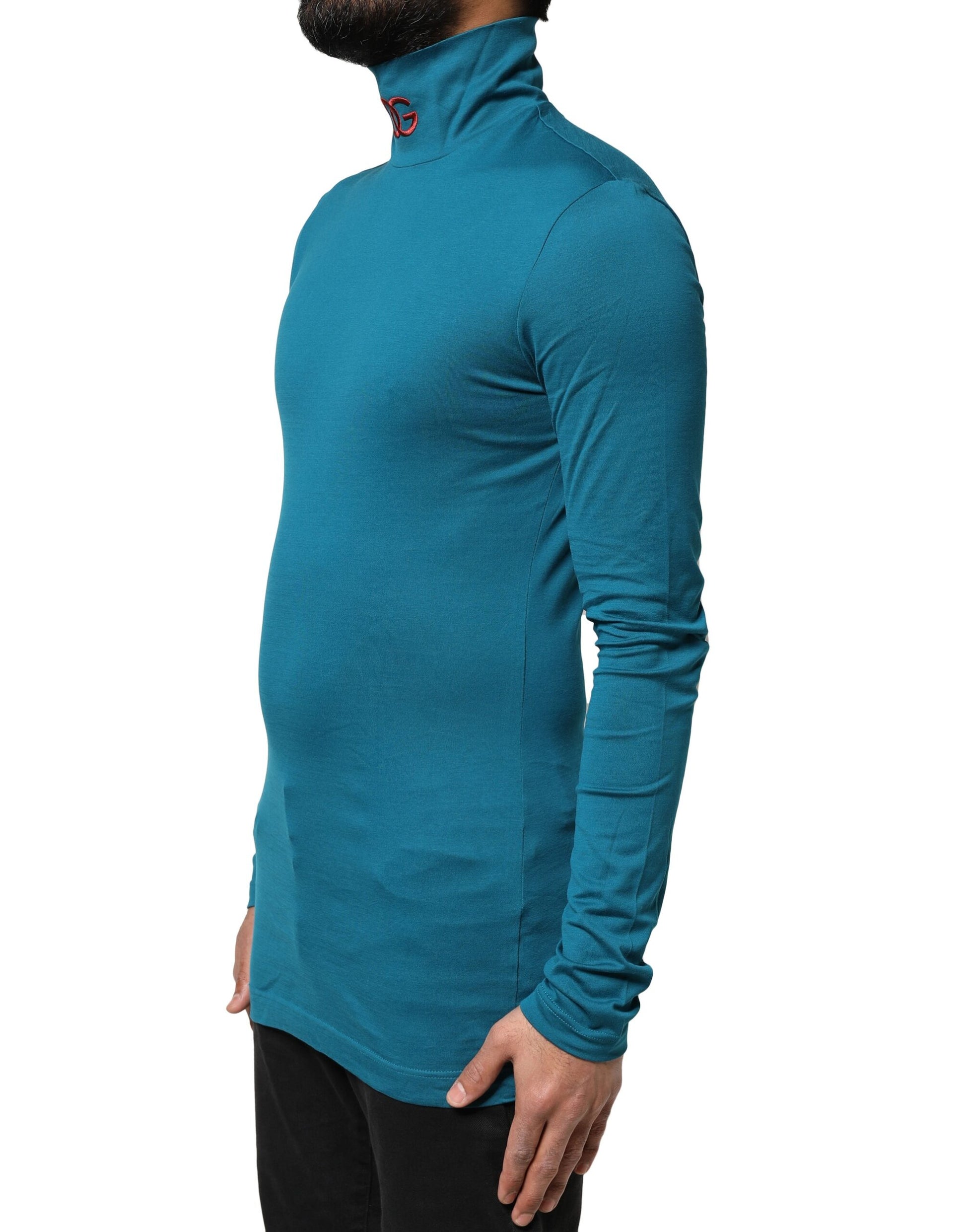 Pull à col roulé à manches longues en coton bleu Dolce & Gabbana