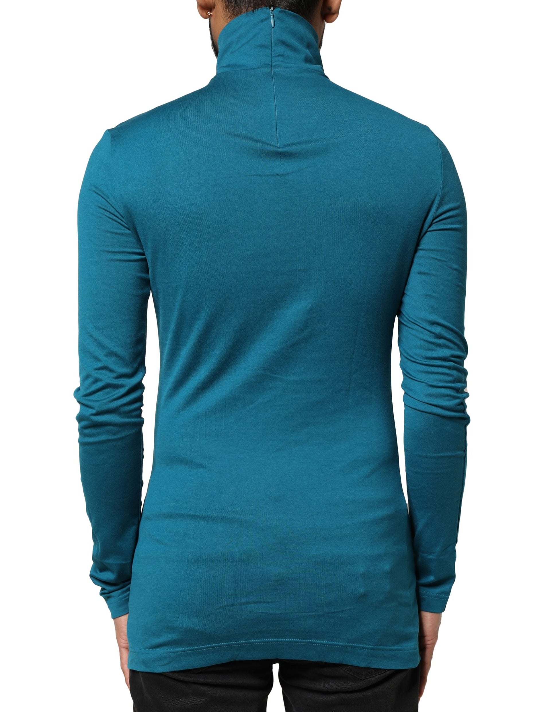 Pull à col roulé à manches longues en coton bleu Dolce & Gabbana