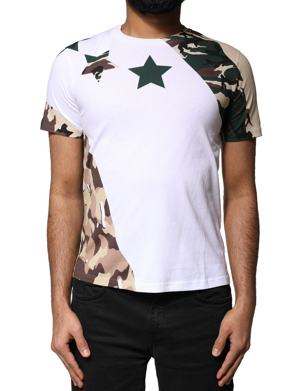 T-shirt ras du cou Dolce & Gabbana blanc camouflage étoiles