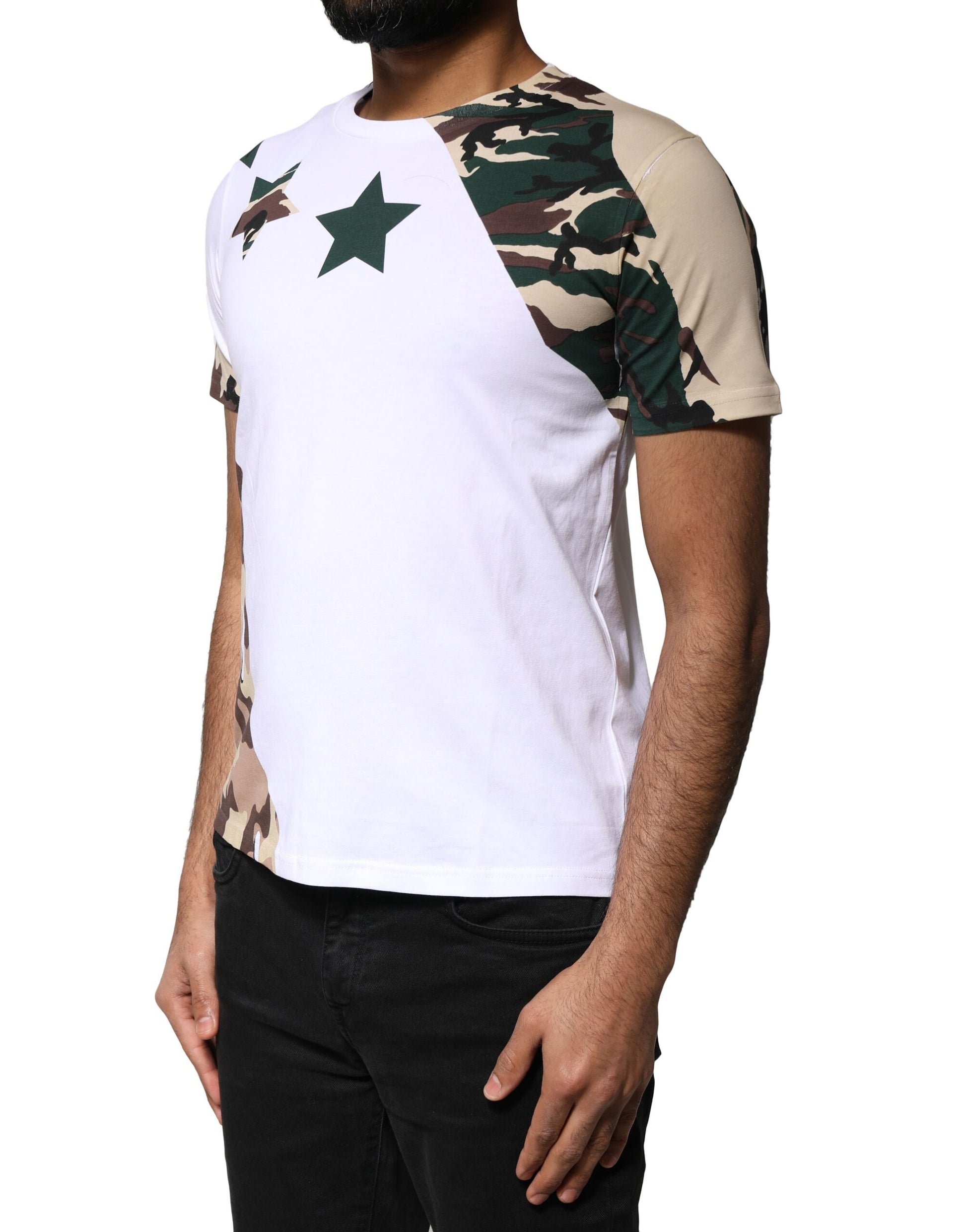 T-shirt ras du cou Dolce & Gabbana blanc camouflage étoiles