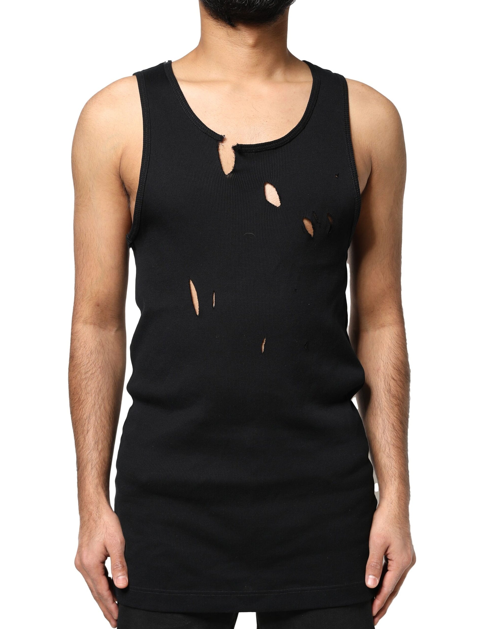 Débardeur homme sans manches Dolce & Gabbana en coton noir style déchiré