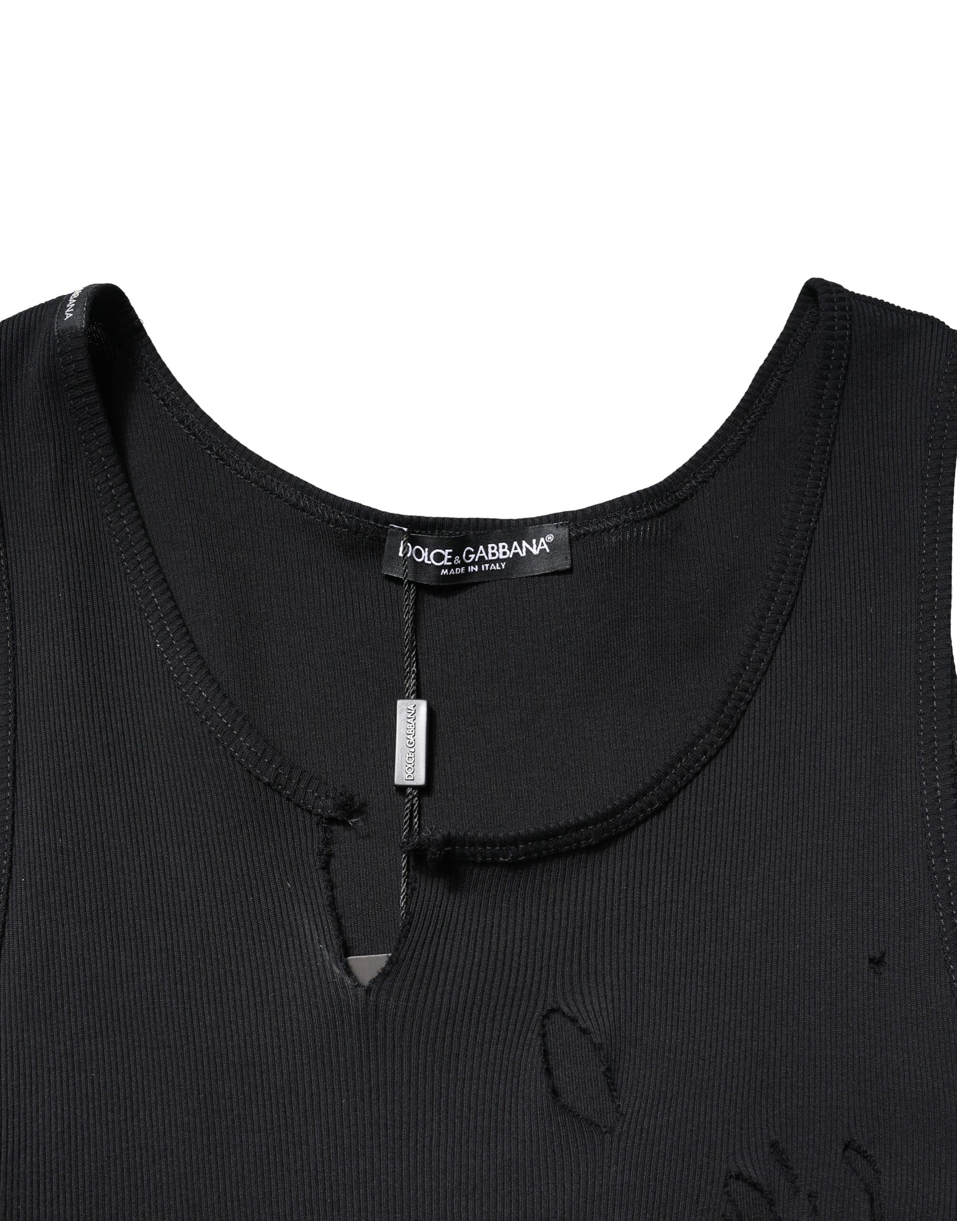 Débardeur homme sans manches Dolce & Gabbana en coton noir style déchiré