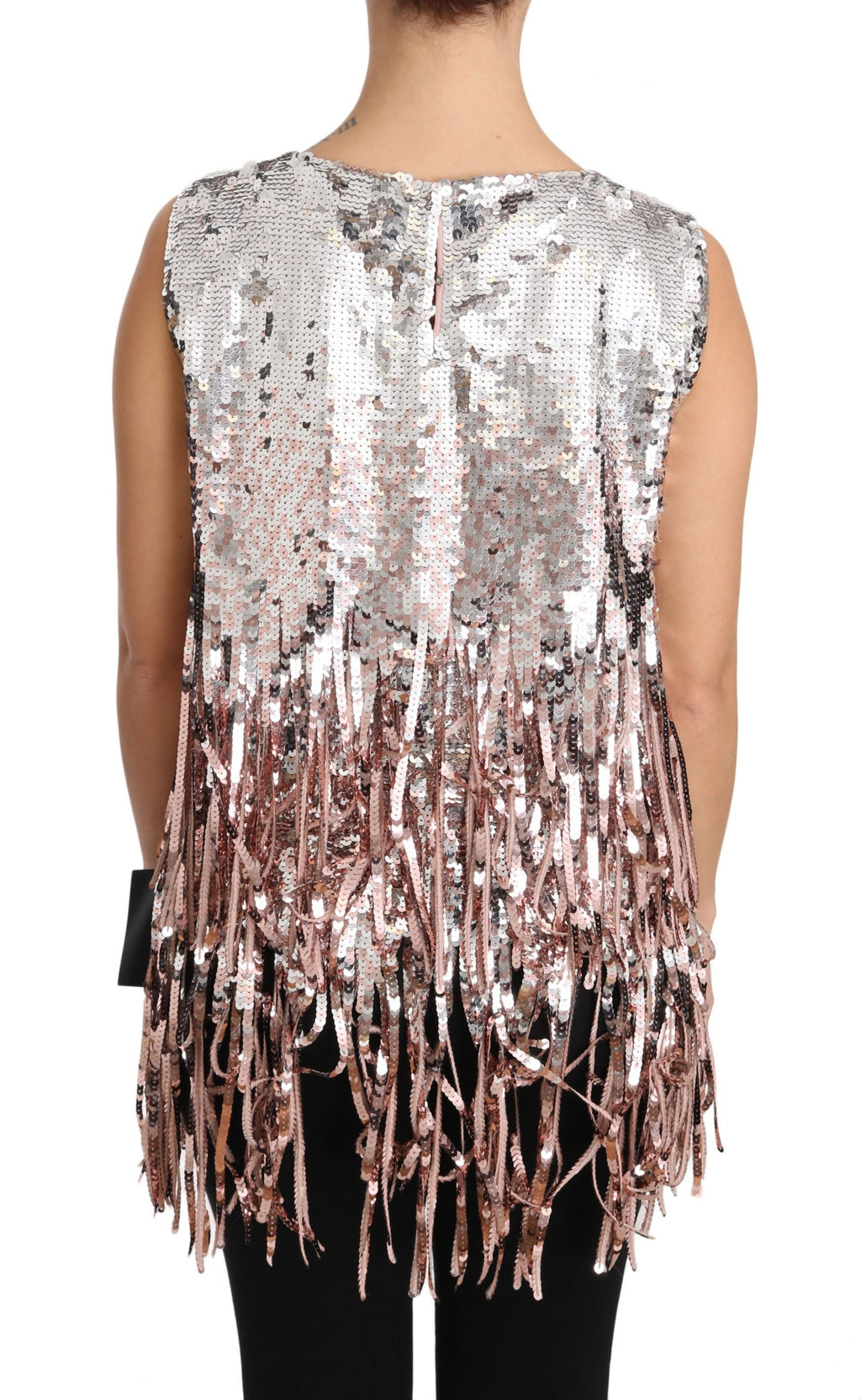 Débardeur Dolce & Gabbana rose doré à franges et sequins