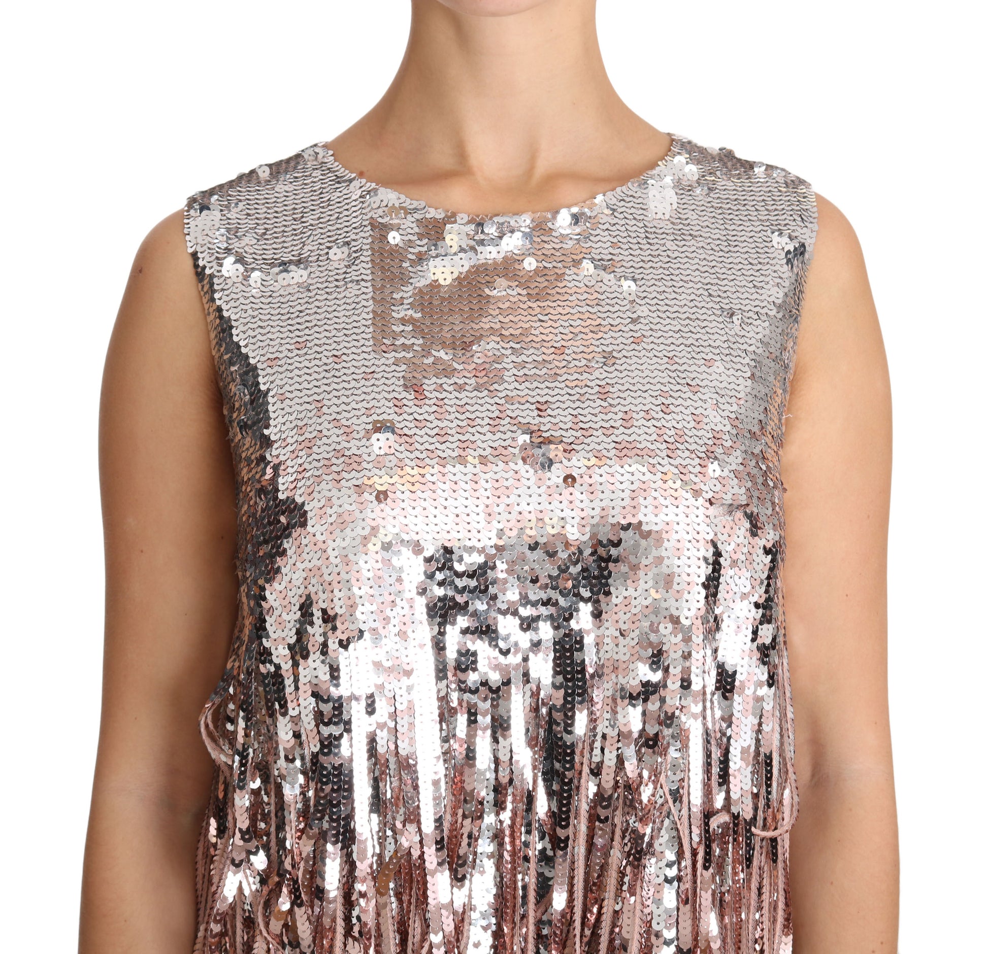 Débardeur Dolce & Gabbana rose doré à franges et sequins