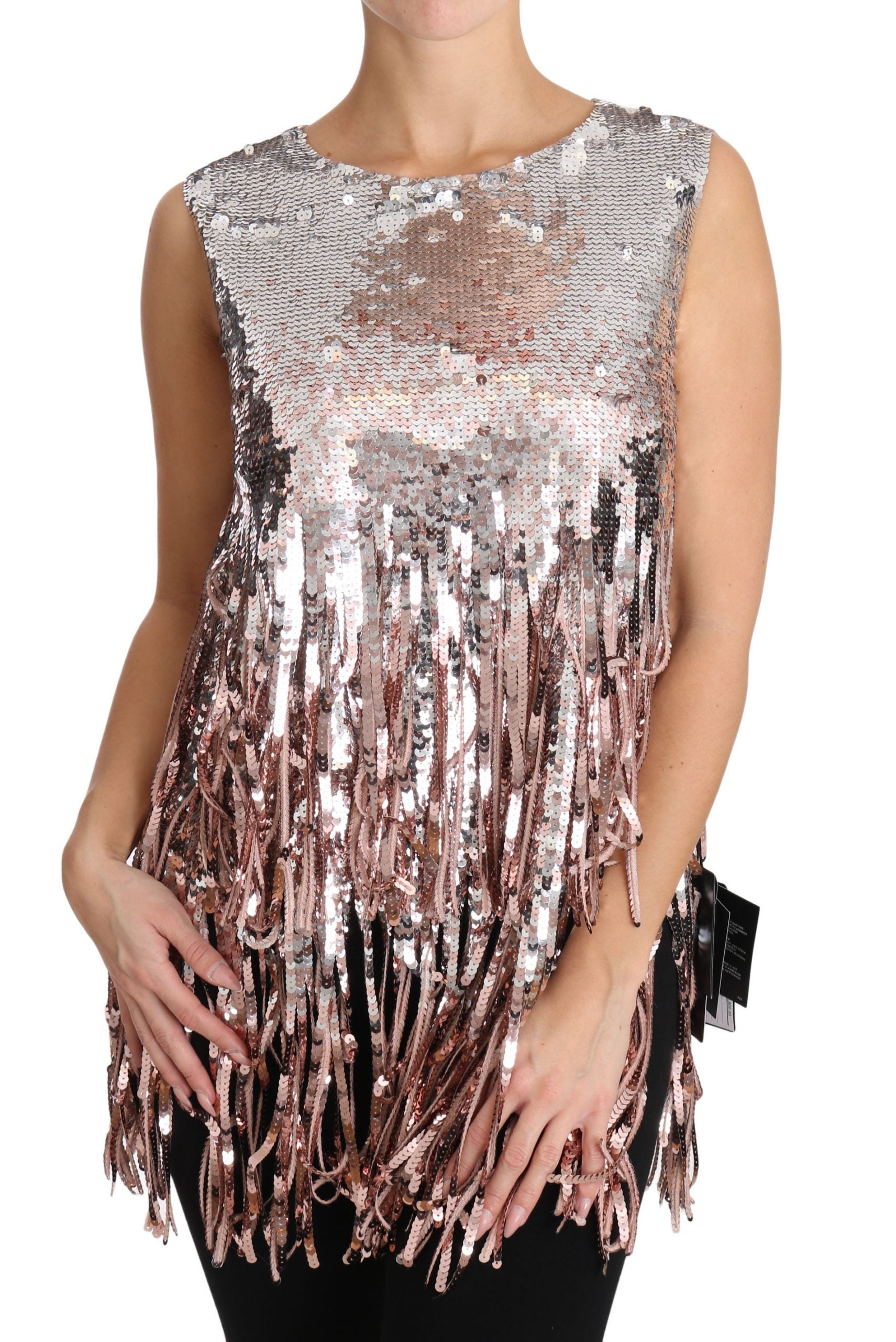 Débardeur Dolce & Gabbana rose doré à franges et sequins
