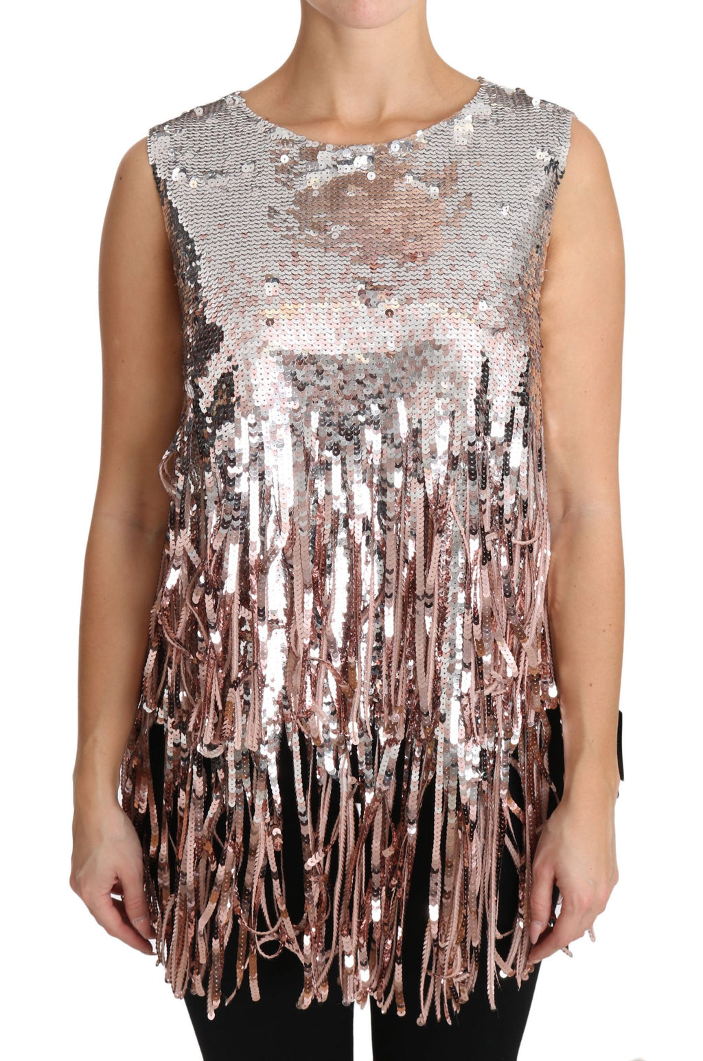 Débardeur Dolce & Gabbana rose doré à franges et sequins