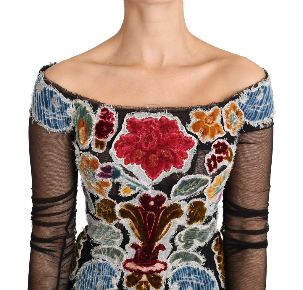 Haut chemise chemisier noir fleuri Ricamo Dolce & Gabbana