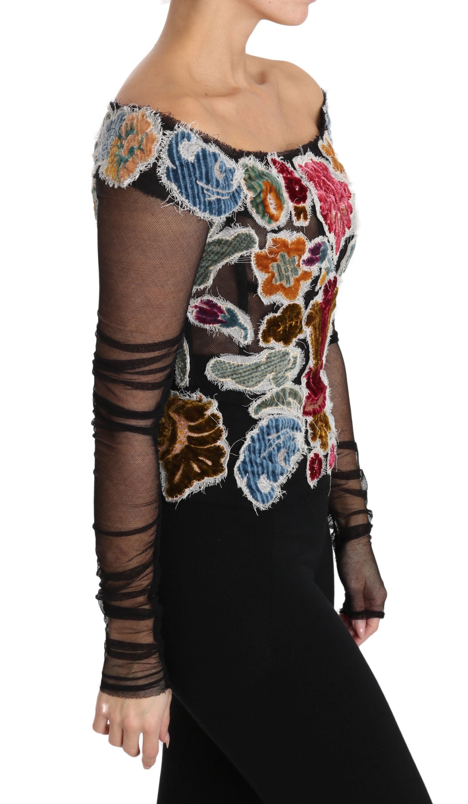 Haut chemise chemisier noir fleuri Ricamo Dolce & Gabbana